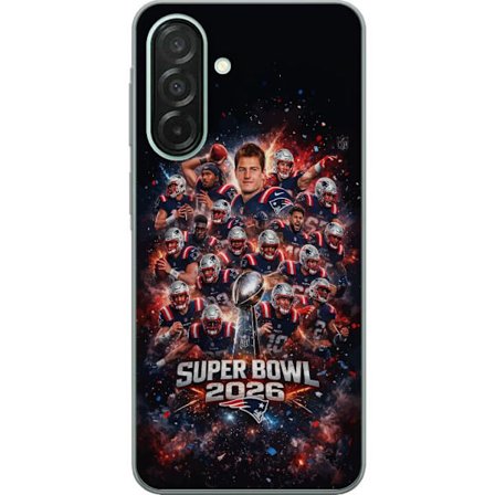 Kompatibelt Mobildeksel til Samsung Galaxy A26 Super Bowl 2026 plakat med New England Patriots og NFL-trofe i eksplosiv sportsdesign