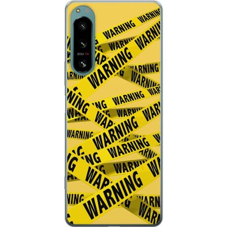 Kompatibelt Mobilskal till Sony Xperia 5 IV Gult varningsband med texten Warning, grafiskt mönster i industriell stil för mobilskal, posters och mod