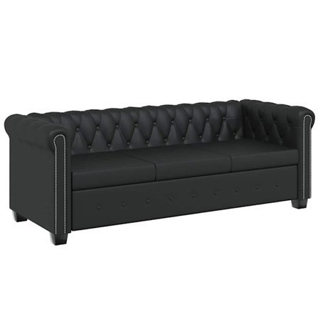 vidaXL Soffa Chesterfield i svart konstläder 3-sitsig