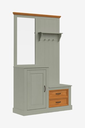 Loft24 - Selma Garderobeskab med spejl og 1 dør 2 skuffer i fyrretræ - Grøn - Garderobeskab - Fra Homeroom