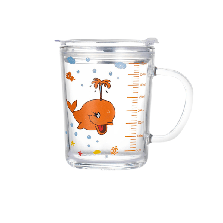 lesgos Børnemælkekop med sugerør, 400ml Transparent Glas Lær at drikke træningskop, Sød Mikrobølgeovnsikker drikkekop med lækagesikker