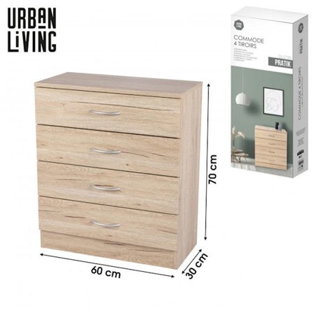 Kommod 4 lådor - Hårtträseffekt - Trä - L 60 x P 30 x H 70 cm