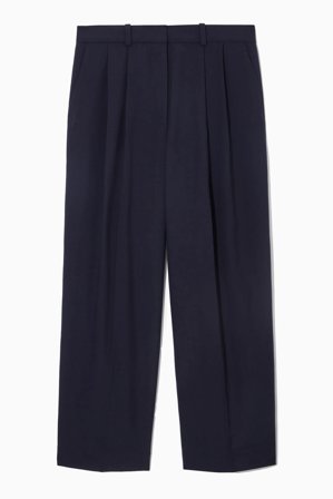 COS Femme Pantalon De Tailleur Large En Laine Décontracté in Bleu