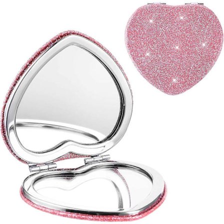 Hjerteformet Kompakt Speil, Lommespeil Bærbart Dobbeltsidig 1x/2x Forstørrelsesspeil for Kvinner Mini Søtt Sminkespeil for Håndveske Lommebok