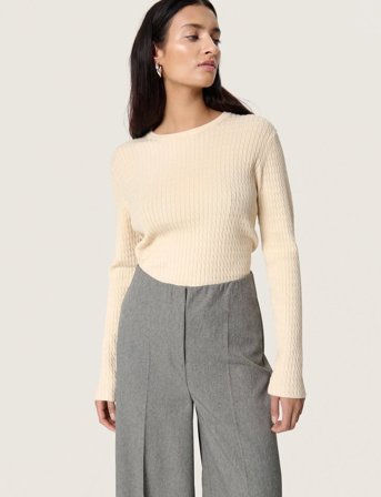 Soaked in Luxury Slspina Cable Pullover - Cream - XL