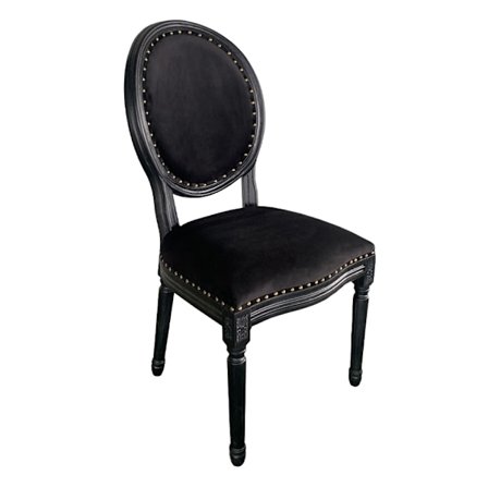 Musta samettinen Louis-tuoli, jalavapuurunko, 49x49x99 cm