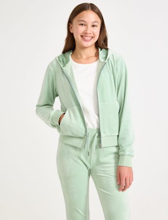 Lindex Velour Hoodie - Green - 128