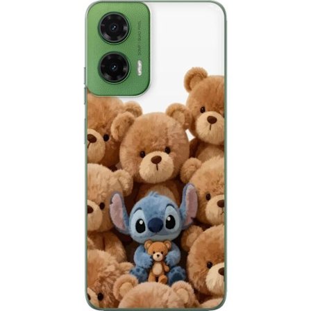 Kompatibel Mobilcover til Motorola Motorola Moto G35 Sød og sikker illustration med Stitch omgivet af bamser, der skaber en varm og legende følelse
