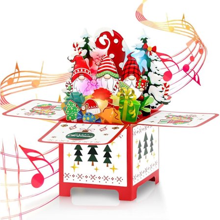 Jule Pop Up Kort med Lys & Musik - 3D Sjove Julekort, Notekort & Kuvert Julegaver Kort til Børn Mor Far og Venner, Julemand