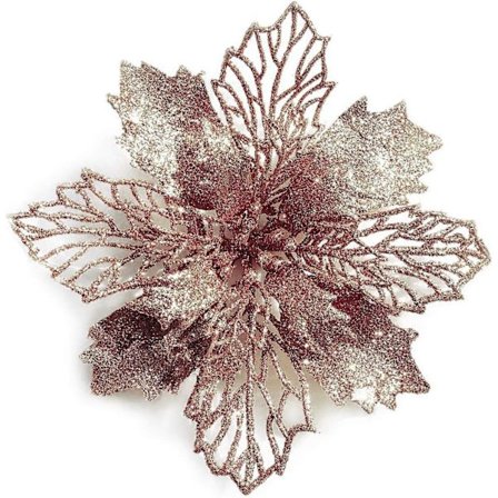 Pakke med 12 glitrende kunstige julestjerner i roségull, julekrans, juletreblomster, pynt, 4" (10 cm) diameter