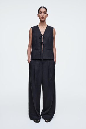 COS Women's Gilet In Misto Lino Con Laccetti Sul Davanti in Blu