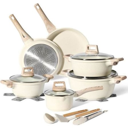 JUST PERFECTO 15-delade induktionskokkärl - Set med grytor och stekpannor - Alla värmekällor inklusive induktion - Aluminium - Beige