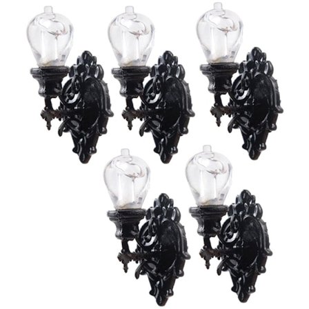 5-pack Modell Vägglampa 1/87 Skala Vitt Ljus Miniatyr Sandbord Gård Mini Landskap Dekoration, Svart