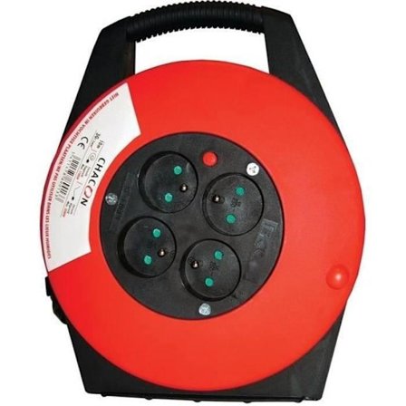 CHACON Hushållsslangrulle 10 m 4 uttag 16 A 3x1,5 mm² med handtag