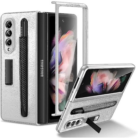 Læderetui Kompatibelt med Samsung Galaxy Z Fold 3 med S Pen Holder, Indbygget Magnetisk Støttefod Beskyttelsescover