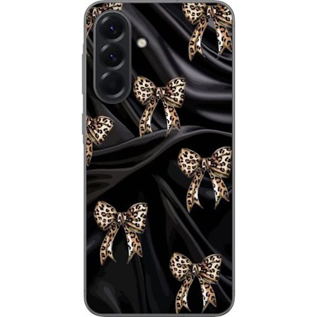 Kompatibelt Mobildeksel til Samsung Galaxy A56 Leopardmønstrede sløyfer på svart silkebakgrunn, luksuriøst mønster med glamour, eksklusiv stil og tren