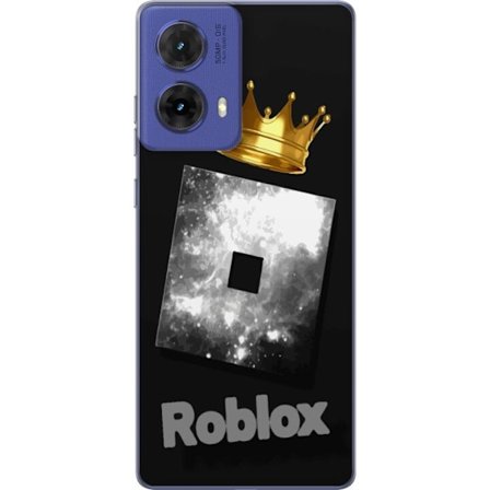 Kompatibelt Mobildeksel til Motorola Motorola Moto G85 Minimalistisk svart og sølvfarget Roblox-symbol med gylden krone og luksuriøs gamer-estetikk