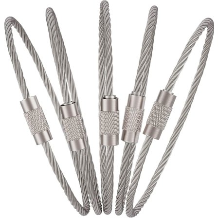 20-pakning nøkkelbånd med wire, stor nøkkelring i rustfritt stål