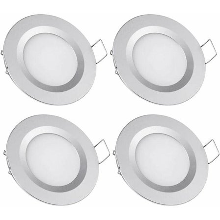 4 x LED Indbygningsspot 12V Hul 58-65mm 3W 3200K Indbygget Loftlampe til Autocamper Båd Campingvogn Van Yacht Varm Hvid (Sølv Finish)-FA-
