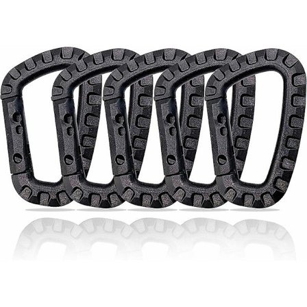 Sæt med 5 plastikkarabinhager - Sort - D-formet (hy)