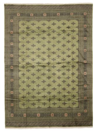 Anudada A Mano Pakistan Bukara 2Ply Alfombra 309X420 De Lana Amarillo Oscuro/Verde Oscuro Grande