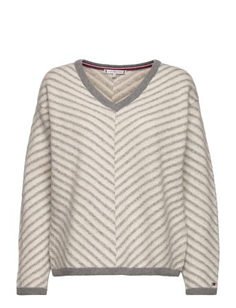 Herringb Relaxed V-Nk Sweater Patterned Tommy Hilfiger