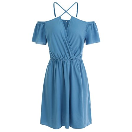 Kvinnors casual korta sommarklänning sexig V-ringning flytande hög midja miniklänningar