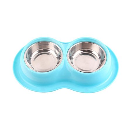 Dubbel Pet-skål i Rostfritt Stål, Matbord för Hund och Katt, Myggbeständig Kattmatskål