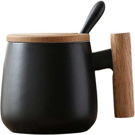 Keramisk Kaffekopp Tekopp med Lokk og Skje, Melkekopp Drikkekopper for Menn, Kvinner, Thanksgiving, Jul, Fødselsdag