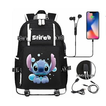 Lilo og Stitch Skole Tasker Kapacitet Rygsække Drenge Piger Usb Opladning Rejse Stor Laptop College Studerende Skole Taske Rygsæk