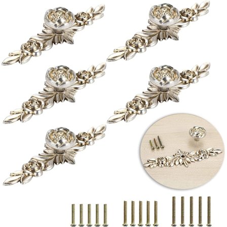 5 st Bladformade Dörrhandtag Retro Skåpdörrknopp, Garderob, Möbler etc (mörk silver 14,5 cm)