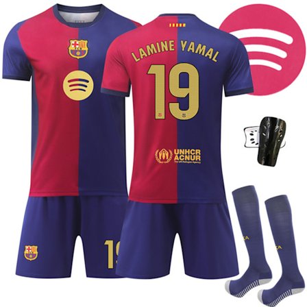 2425 Barcelona Hjemmedrakt Lamine Yamal Fotballdrakt Nytt Sett med beskyttelsesutstyr