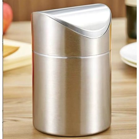 Benkeavfallsbøtte i rustfritt stål med lokk for kjøkken, kontor, skrivebord - Mini størrelse