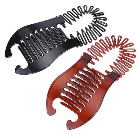 Kvinders Banan Hårklemmer Bøjbare Hestehale Klemme Indlåste Banan Kamme (2 stk, Sort, Brun)