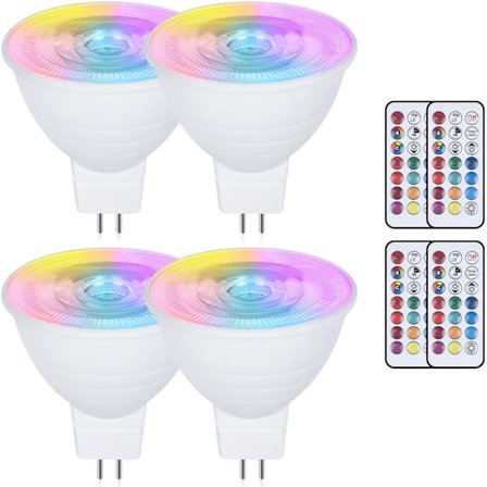 4-pakning MR16 3W Fargeskiftende GU5.3 LED-pære, AC/DC 220V, Dimbar RGB + Varmhvit 3000K, Reflektor med Fjernkontroll, Minne F [BR]