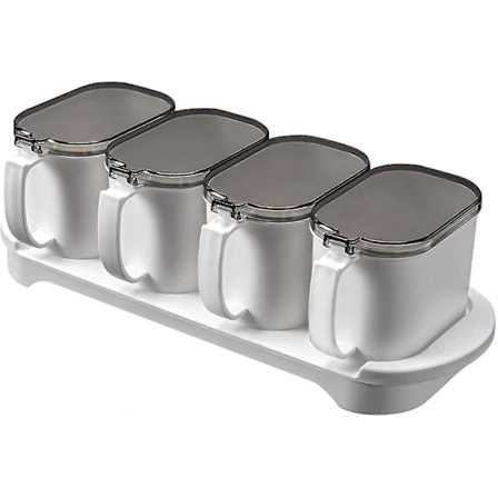 Maustelaatikko, 4 kpl, valkoinen mausteiden säilytysastia lusikalla, ilmatiivis