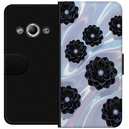 Kompatibel Tegnebogsetui til Samsung Galaxy Xcover 3 sorte blomster på skinnende baggrund elegant luksuriøs blomsterdesign