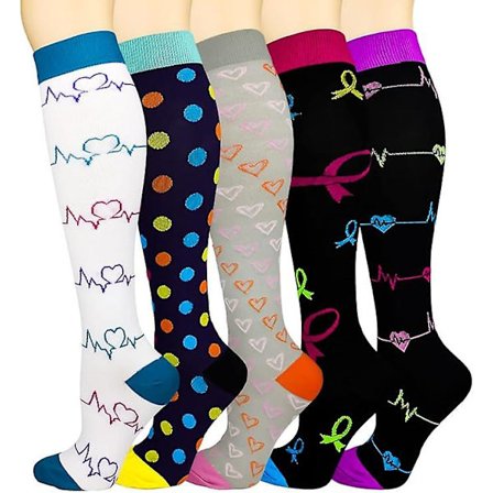 5 paria kompressiosukkia, polvikorkeat, tukisukat Sekavärit L-XL_tfrf