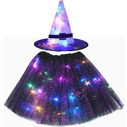 Kvinnor Barn Flickor Lysande LED-Glödlampor Elf Häxa Hatt Stjärna Sköld Spindelnät Trollkarl Kostym Fest Gåva Halloween Festivaler 8 för 2 - 8 år
