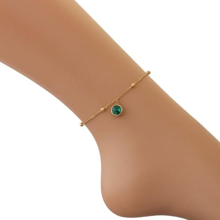 Guld Fotsmycke Fotlänk Vristlänk Fotkedja i Stål med Grön Sten