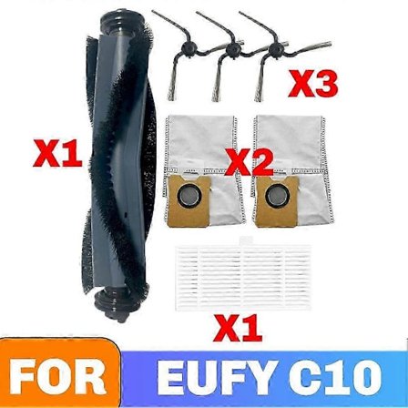 Ersättningsdelar för Eufy C10 robotdammsugare, huvudborste, HEPA-filter, sidoborste, dammpåse, ersättningsdelar szrh21