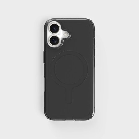 Obsidian svarttonat genomskinligt mobilskal, helt cirkulärt, iPhone 16