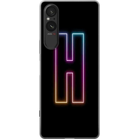 Yhteensopiva Puhelinkuori Sony Sony Xperia 5 V Minimalistinen neonkirjain H väriä vaihtavassa valossa mustaa taustaa vasten modernilla typografisell