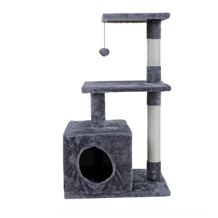Pet Kattträd med hängande boll Kattleksaksmöbler skrapstolpe grå