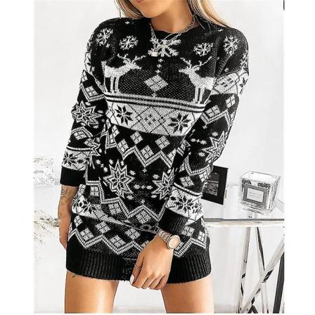 Ny dame juletrøje Xmas Elk Strik Pullover Jumper Top Black L
