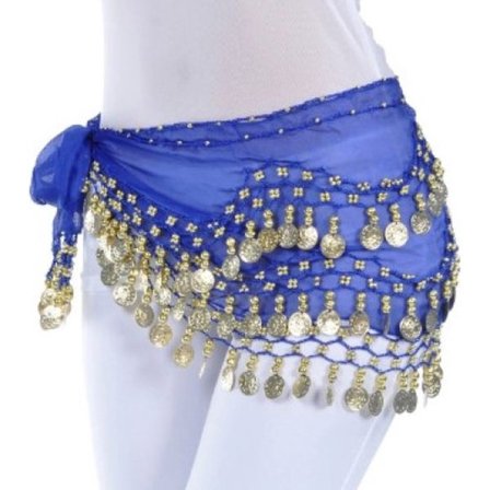 Go Go Gadget - Blå - 150 cm - Magdanssjal med Guldmynt - Höftsjal - Hög Kvalitet