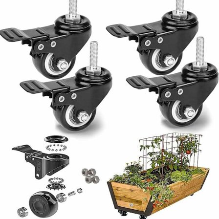 Drejelige hjul med bremse, 4 stk. tunge møbelhjul industrielle pladehjul metalhjul, hjul med bremse industriel pladetransport (M8-stamme)