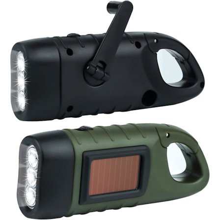 Fackla - 2 Bärbara Solcellsdrivna LED Dynamo Facklor, Handvev Ficklampor, Överlevnad Handvev Solcellsficklampa Lämplig för Camping, Bergsklättring och