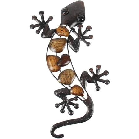 Metal Gecko Udendørs Væghængt Dekoration Øgle Havekunst Hængende Skulptur Bronze til Terrasse eller Gærde, 15,2 tommer lang