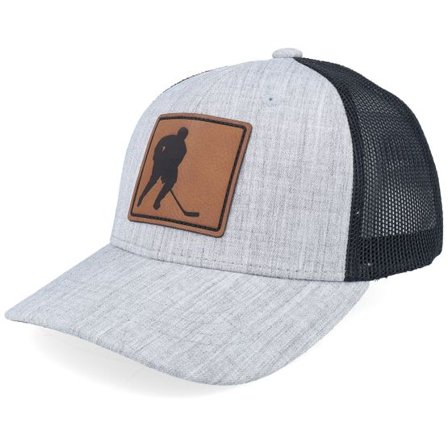 Kiddo Cap - Grå trucker Keps - Kids Ice Hockey Engraved Patch Heather Grey/Black Trucker @ Hatstore